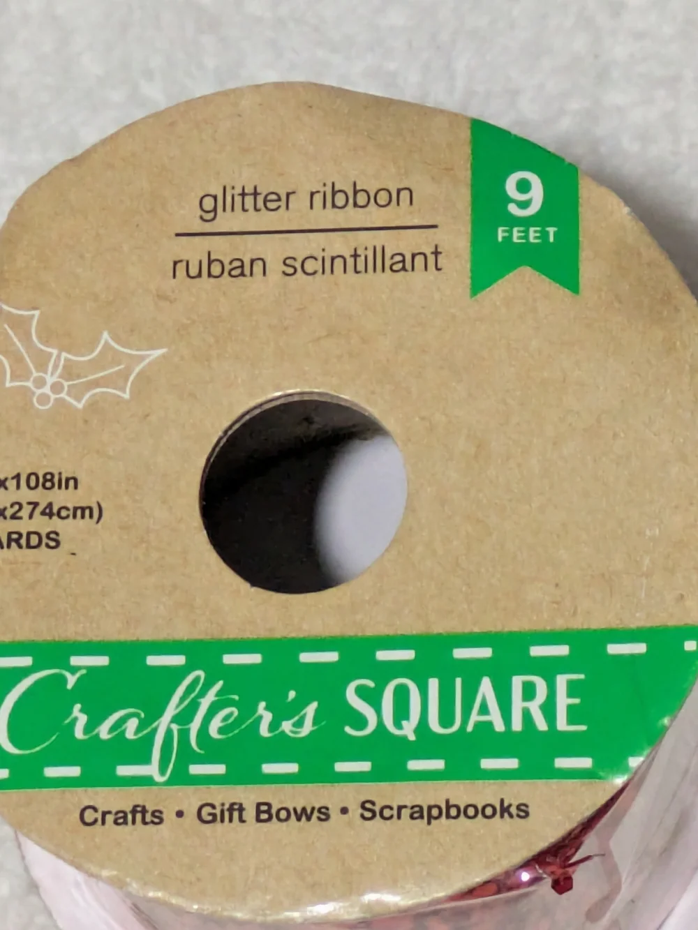 Crafter's Square Red Glitter Wired Ribbon 2.5